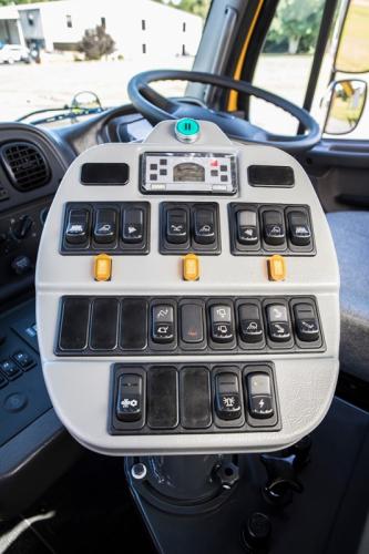 Control panel inside street sweeper cab